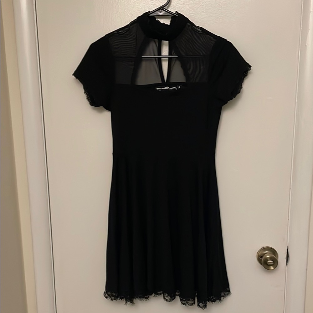 Killstar black lace and mesh halter neck dress S